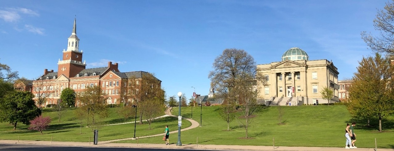 A view of Arts and Sciences Hall and Van Wormer Hall